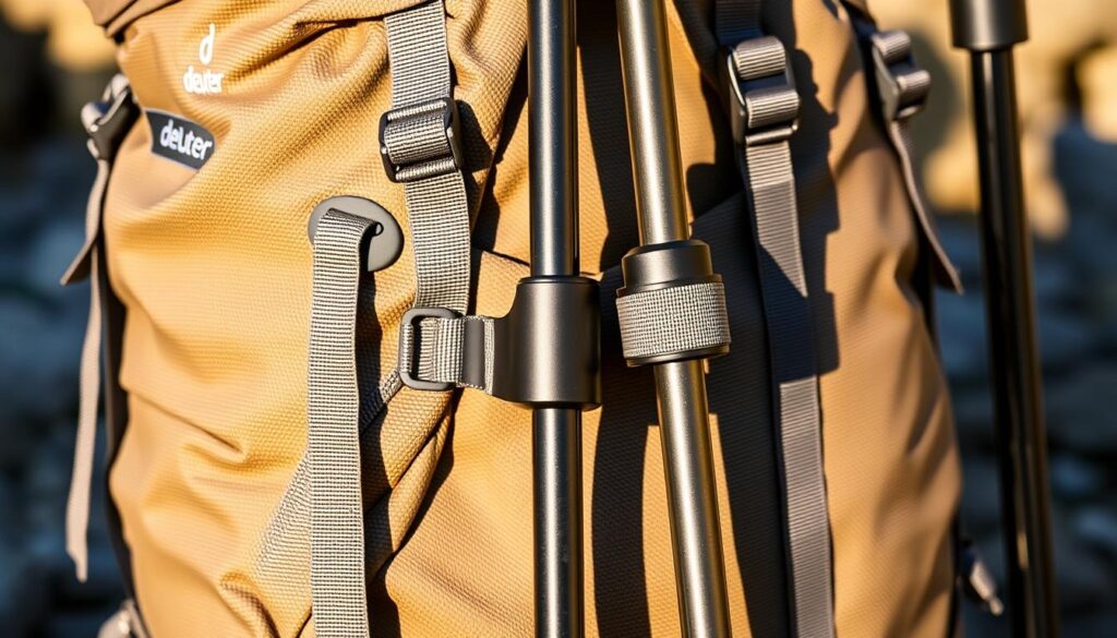 wie befestige ich wanderstöcke am rucksack deuter